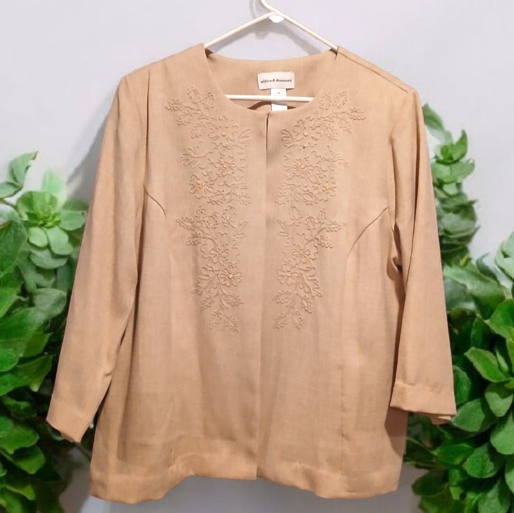 Alfred Dunner Beige Blazer Jacket Embroidered Womans size 18